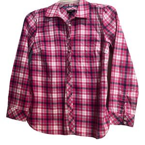 Talbots Shirt Women's Petites P Button Down Long Sleeve Pink Plaid 100% Cotton